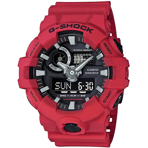 G-SHOCK GA-700系列絕對強悍雙顯腕錶(GA-700-4A)-紅/53.4mm