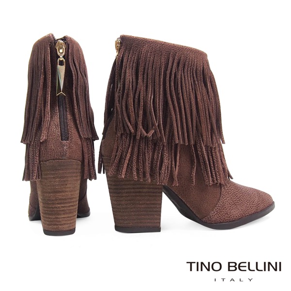 Tino Bellini 巴西絕美雙層流蘇高跟短靴_深駝