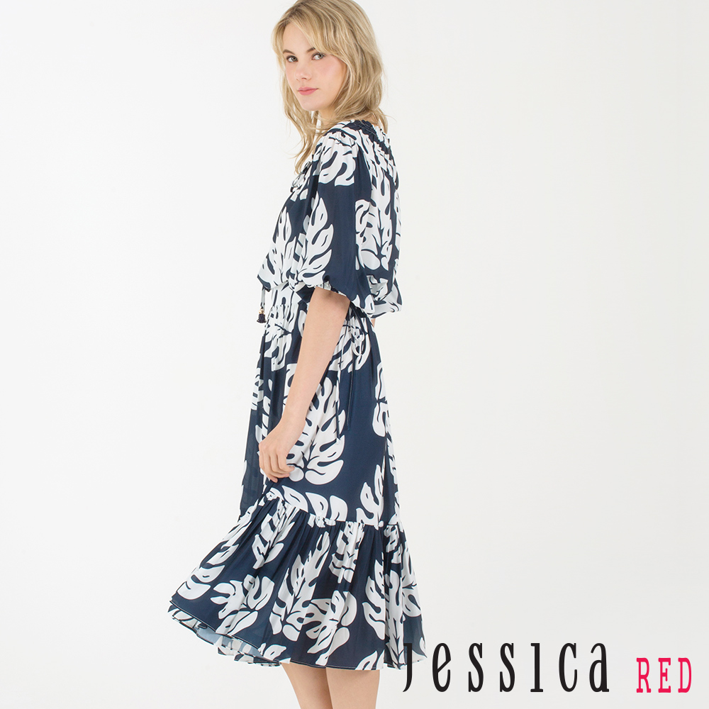 【JESSICA RED】南洋風情長版洋裝(藍)