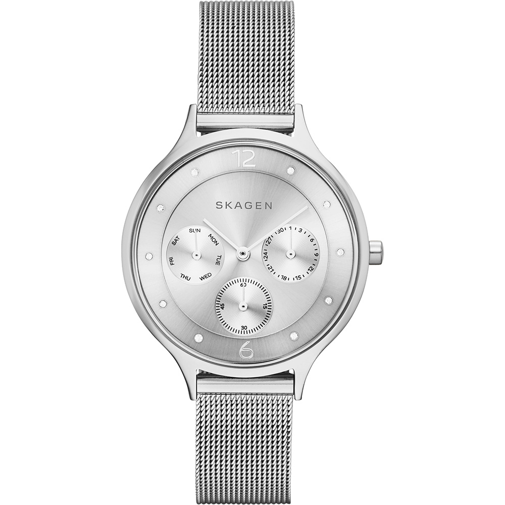 SKAGEN 優雅時尚晶鑽米蘭女錶-銀/36mm