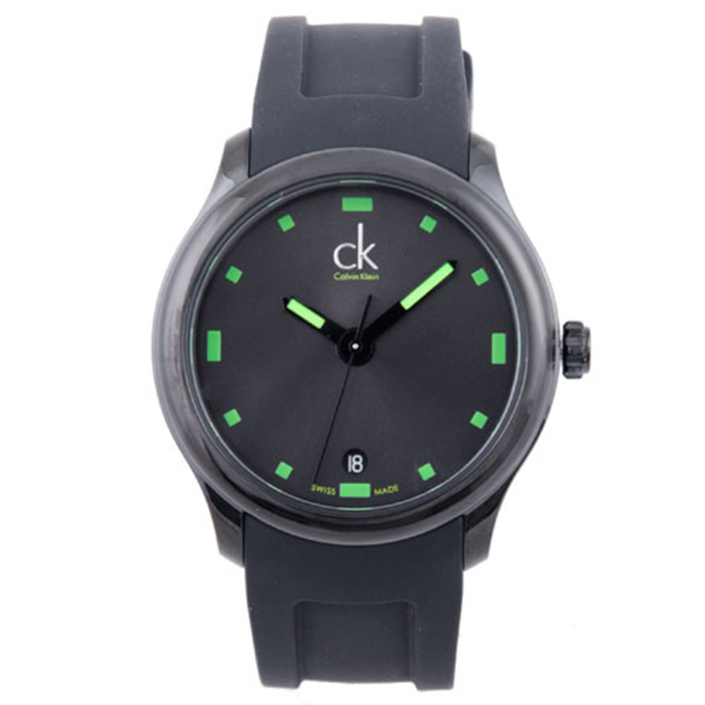 cK Visible 系列電鍍黑夜光錶面腕錶-IP黑x綠時標/40mm