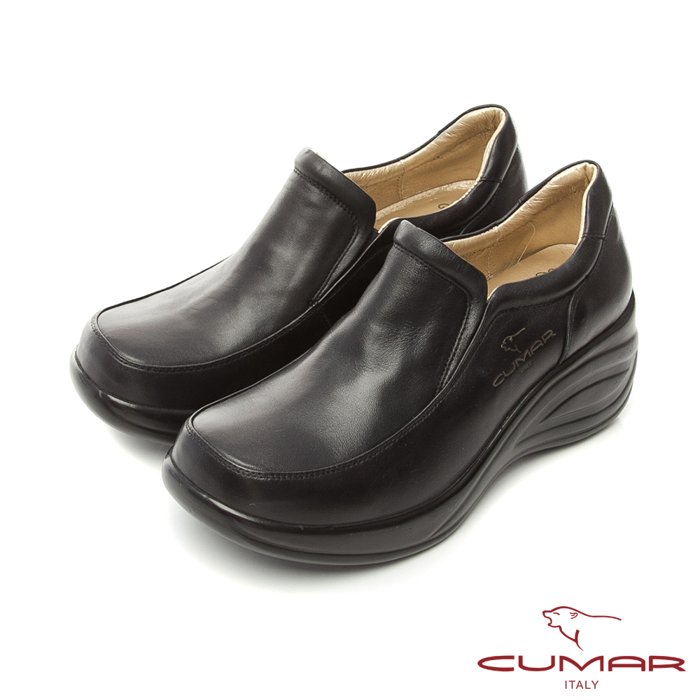 CUMAR獨家氣墊 舒適好穿真皮厚底氣墊鞋-黑