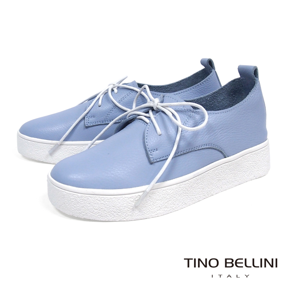 Tino Bellini 牛皮柔軟厚底綁帶休閒鞋_ 藍