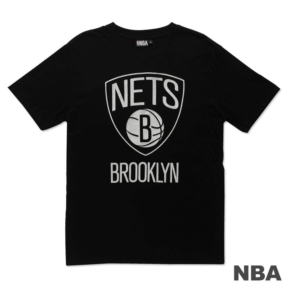 NBA-布魯克林籃網隊LOGO燙銀箔印花T恤-黑(男)