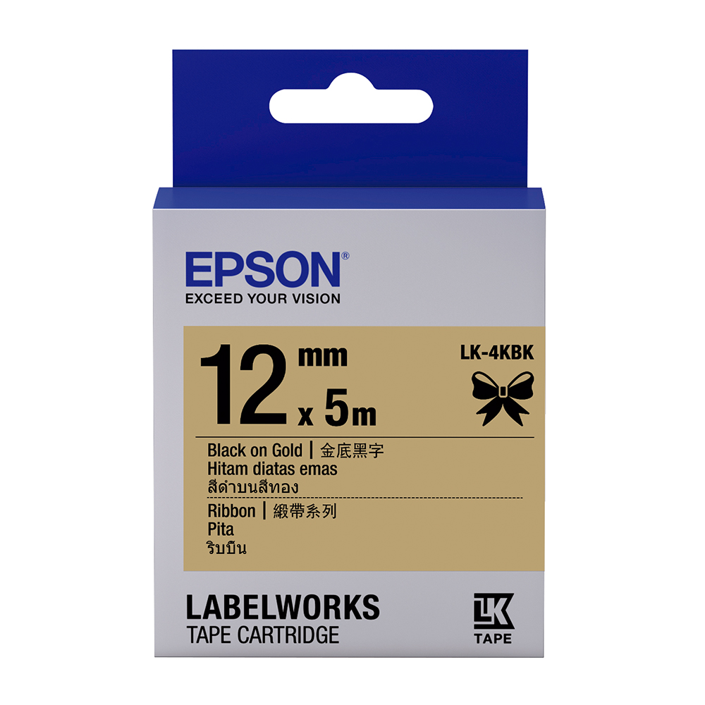 EPSON C53S654431 LK-4KBK緞帶系列金底黑字標籤帶(寬度12mm)