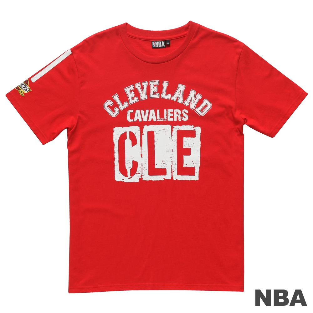 NBA-克里夫蘭騎士隊斑駁文字印花短袖T恤-紅(男)
