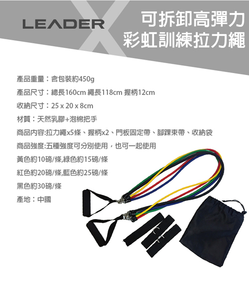 Leader X 可拆卸高彈力彩虹訓練拉力繩 彈力繩- 急速配