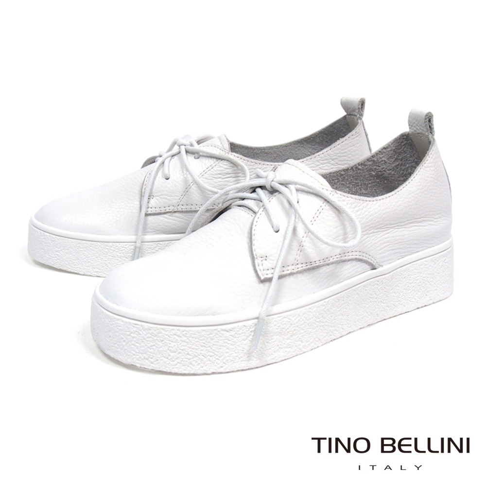 Tino Bellini 牛皮柔軟厚底綁帶休閒鞋_ 白