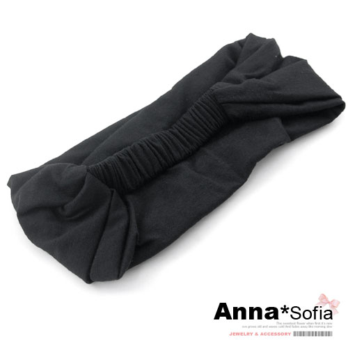 【2件7折】AnnaSofia 韓版運動風款 棉質寬髮帶(酷黑)