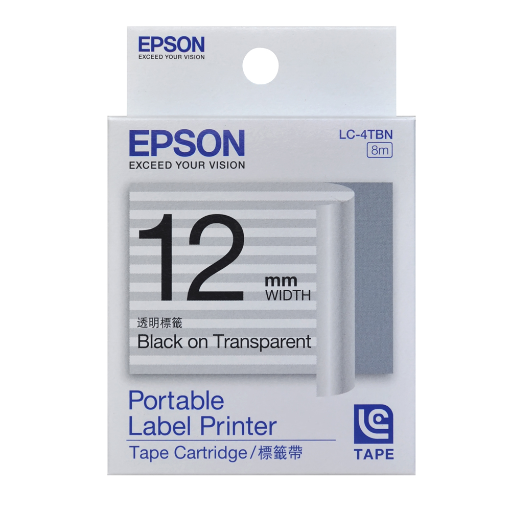 EPSON 標籤機色帶 LC-4TBN (透明底黑字/12mm)