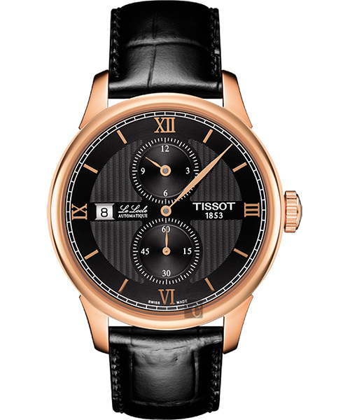 TISSOT 天梭 LE LOCLE 力洛克雅仕機械腕錶-黑x玫瑰金框/40mm