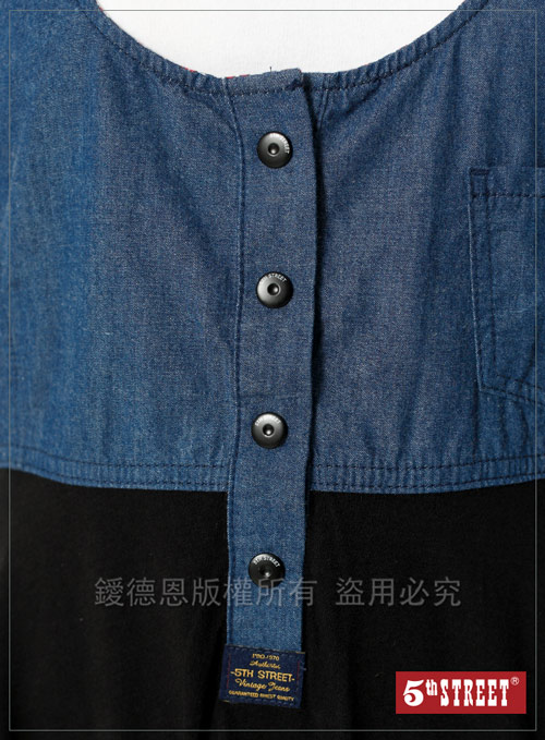 5th STREET 拼接牛仔洋裝-女-中古藍