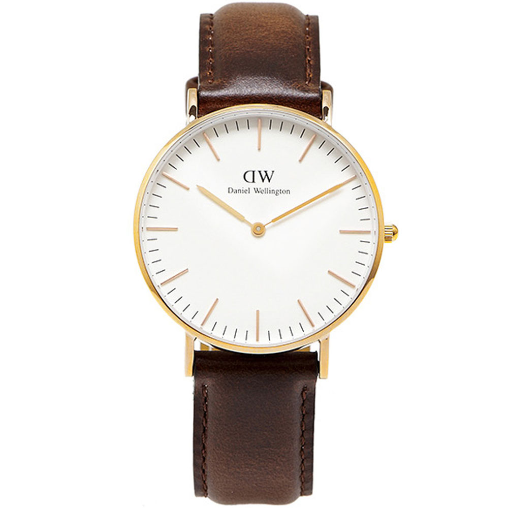 DW Daniel Wellington 深棕色皮革錶-金框/36mm