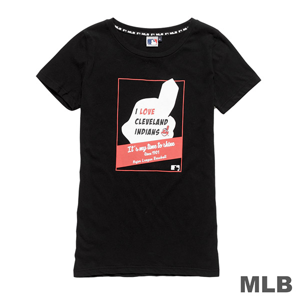 MLB-克里夫蘭印地安人隊剪影長版印花T恤-黑 (女)