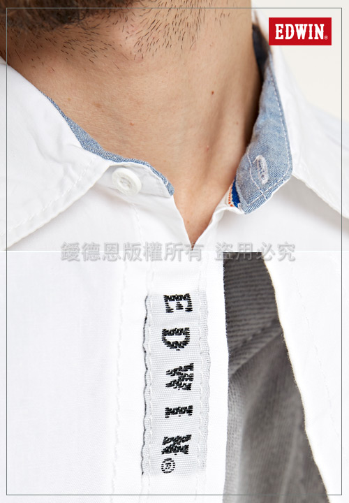 EDWIN 輪胎印條紋短袖襯衫-男-白色