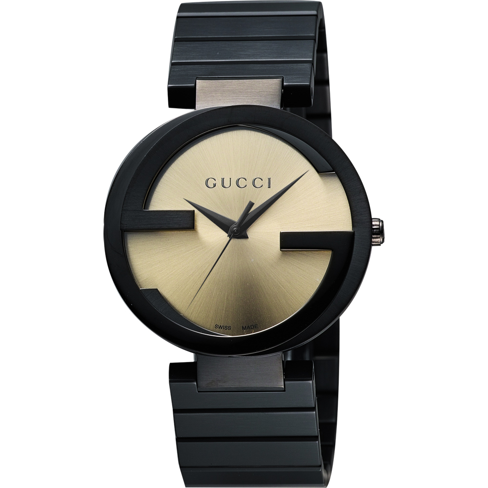 GUCCI Interlocking-G 時尚元素腕錶-金xIP黑/42mm