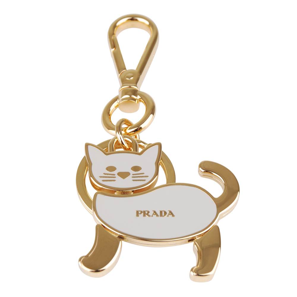 PRADA 經典LOGO可愛小貓造型鑰匙圈(白)