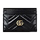 GUCCI經典Marmont系列雙G復古金屬LOGO牛皮W字紋卡片夾(黑) product thumbnail 1