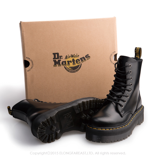 Dr.Martens JADON-8孔側拉鍊厚底亮皮馬汀靴-男款-女款-黑