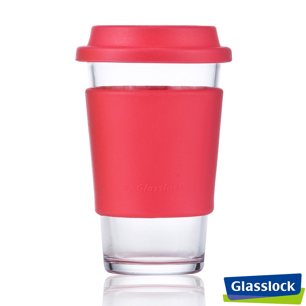 Glasslock馬卡龍強化玻璃環保隨手杯 380ml(紅)