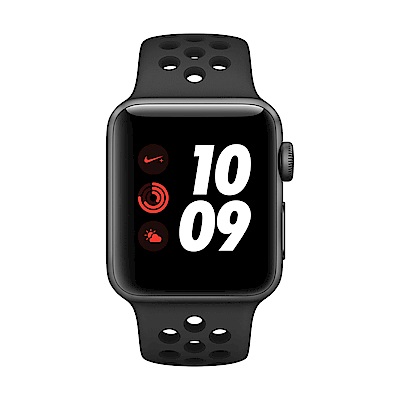 Apple Watch Nike+ 行動網路,38mm太空灰鋁金屬配黑色Nike運動型錶帶