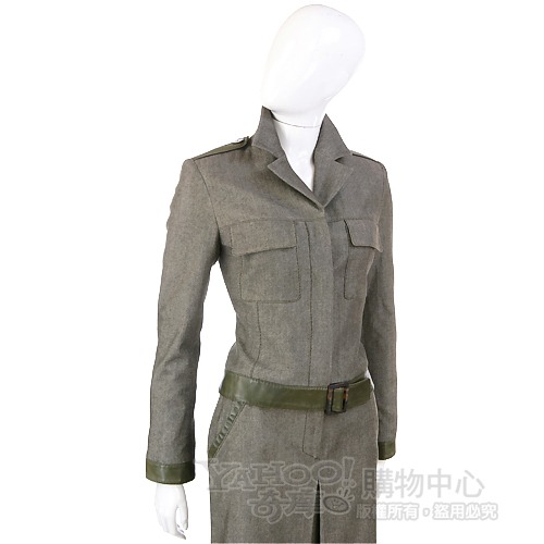 ALMA 綠色拼接皮革西裝外套