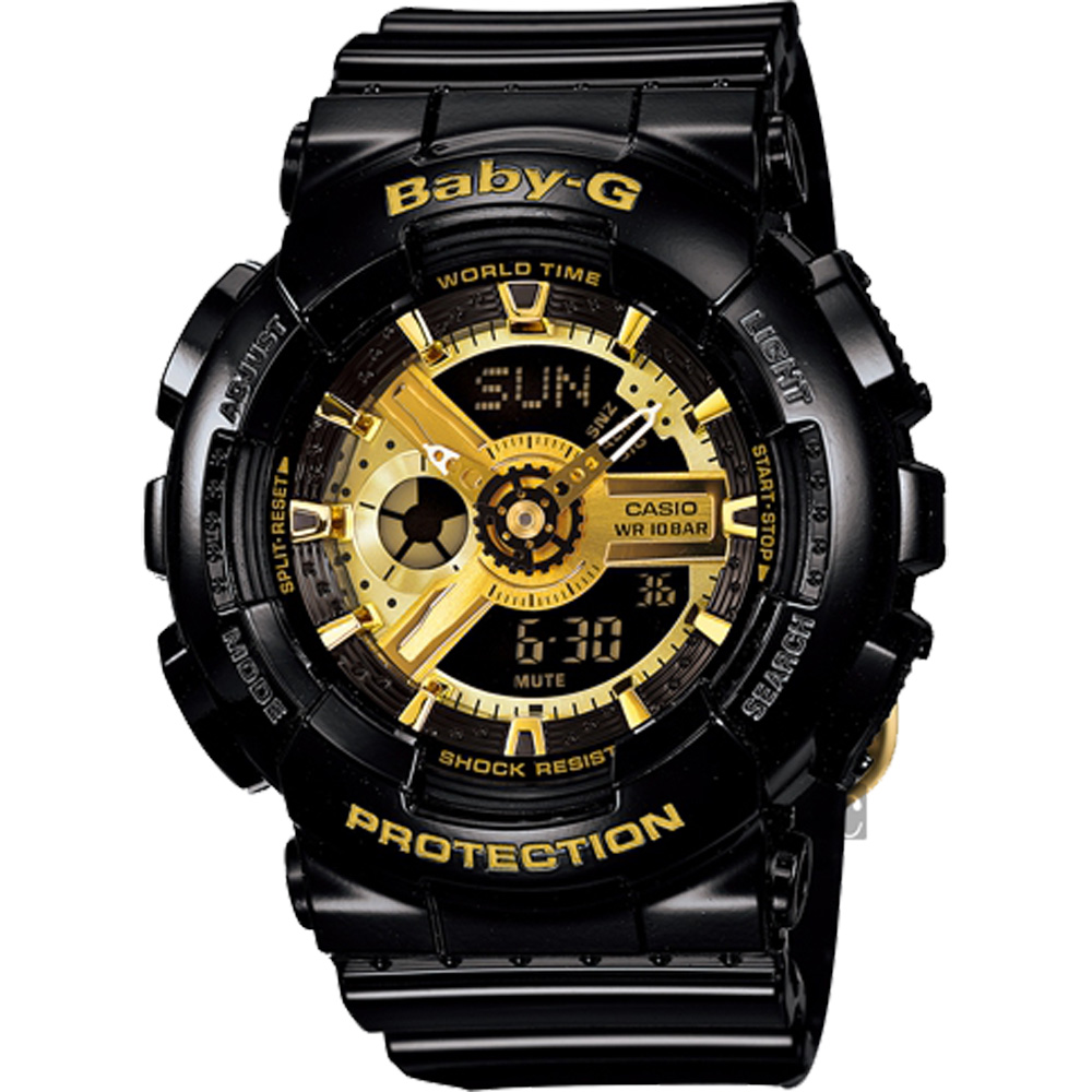 CASIO 卡西歐Baby-G 黑金率性雙顯錶新春送禮-46mm BA-110-1ADR | BABY