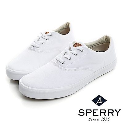 SPERRY Striper 潮流進化吸震減壓帆布休閒鞋(情侶中性款)-白