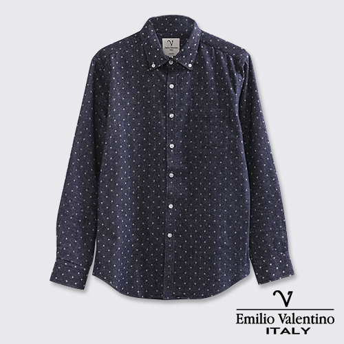 Emilio Valentino 范倫提諾磨毛設計圖騰襯衫-藍