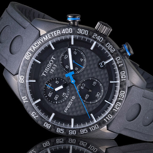 TISSOT PRS 516 賽車元素計時腕錶-黑x橡膠錶帶/42mm