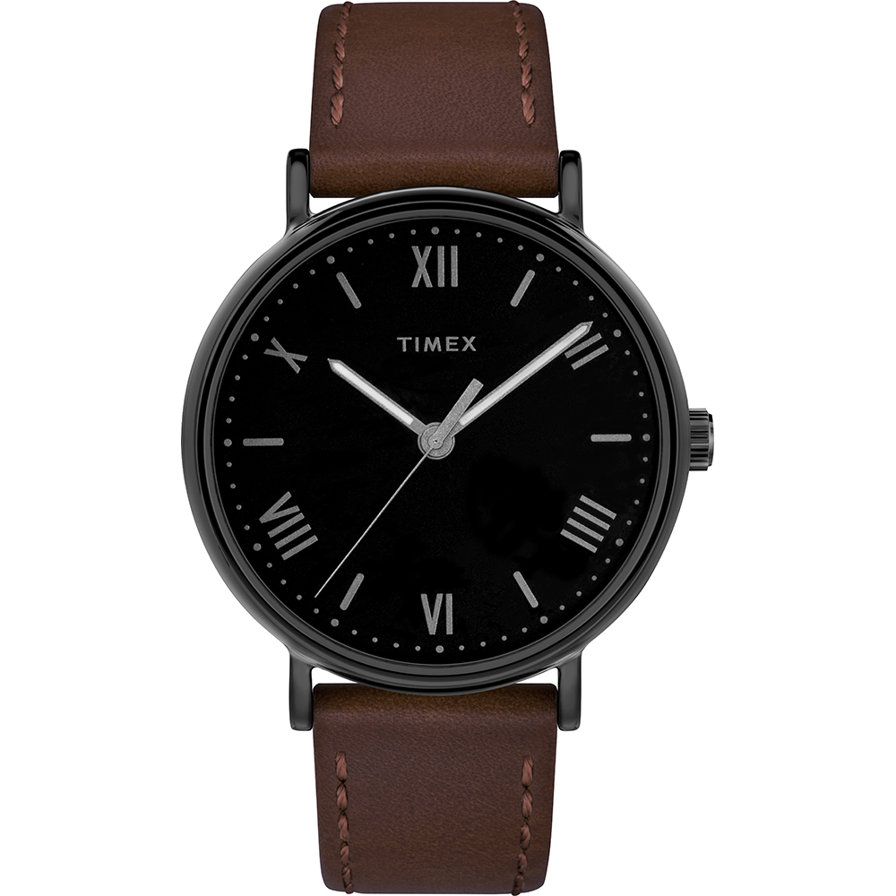 TIMEX 天美時 風格系列 羅馬字手錶 黑x深咖啡色/41mm