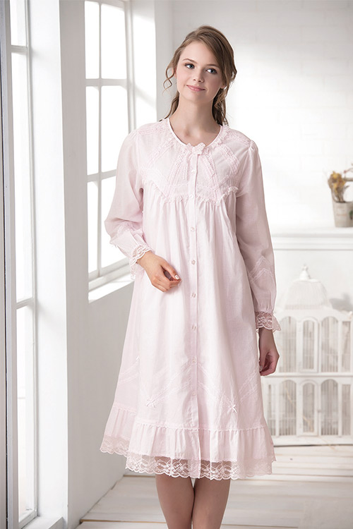 羅絲美睡衣 - 純真年代長袖洋裝睡衣(淺粉色)
