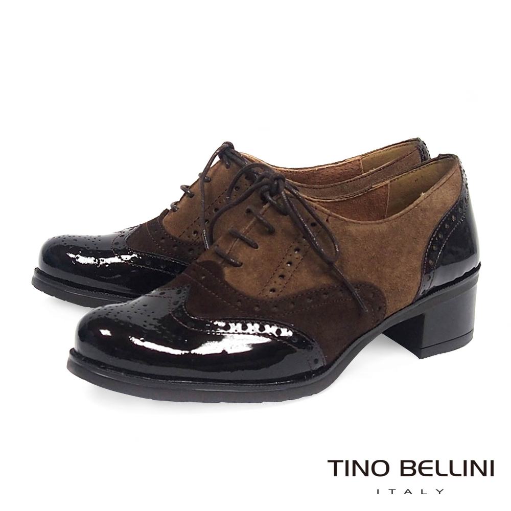 Tino Bellini 西班牙進口異材質3色中跟牛津鞋 _ 咖