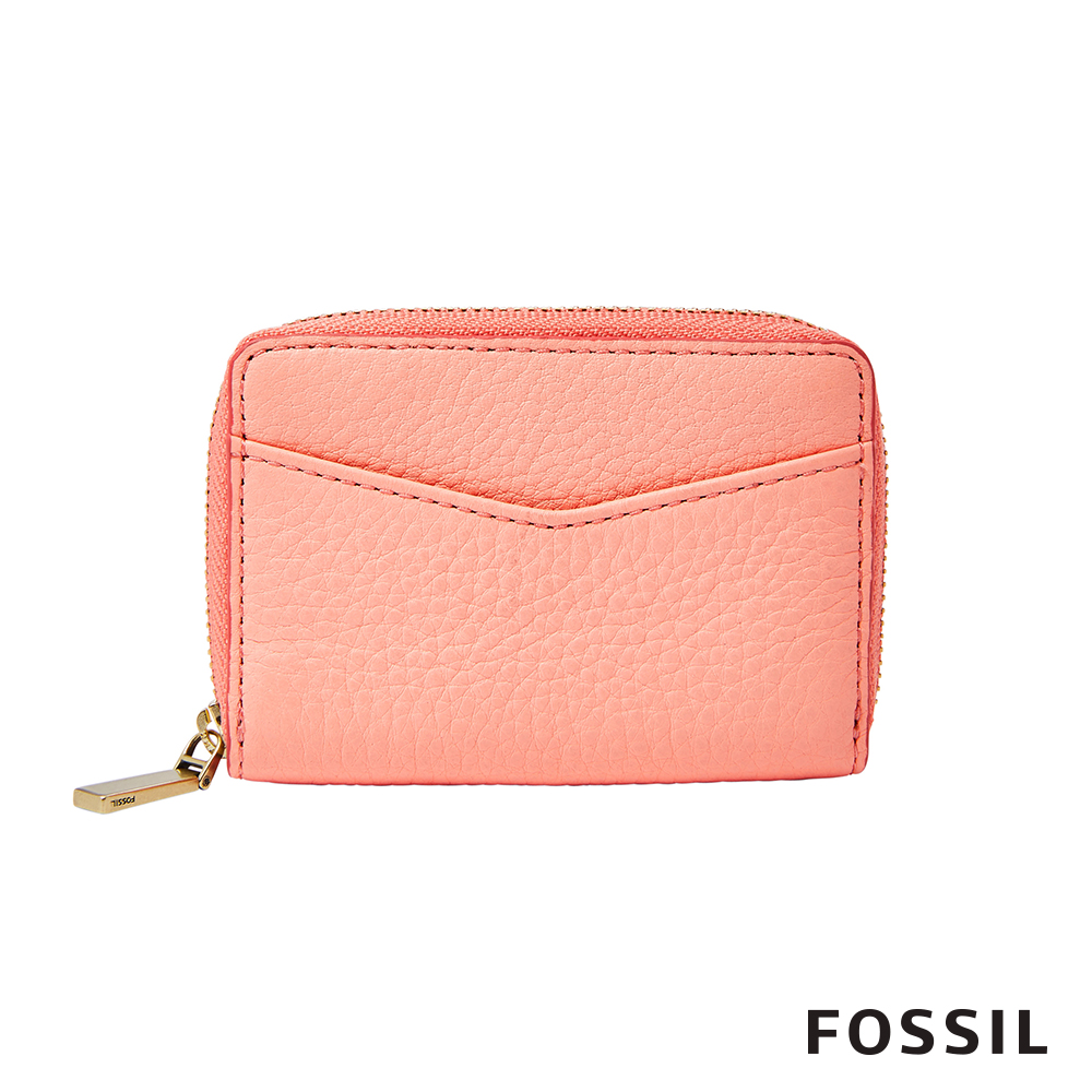 FOSSIL MINI ZIP 迷你拉鍊錢包-螢光粉橘