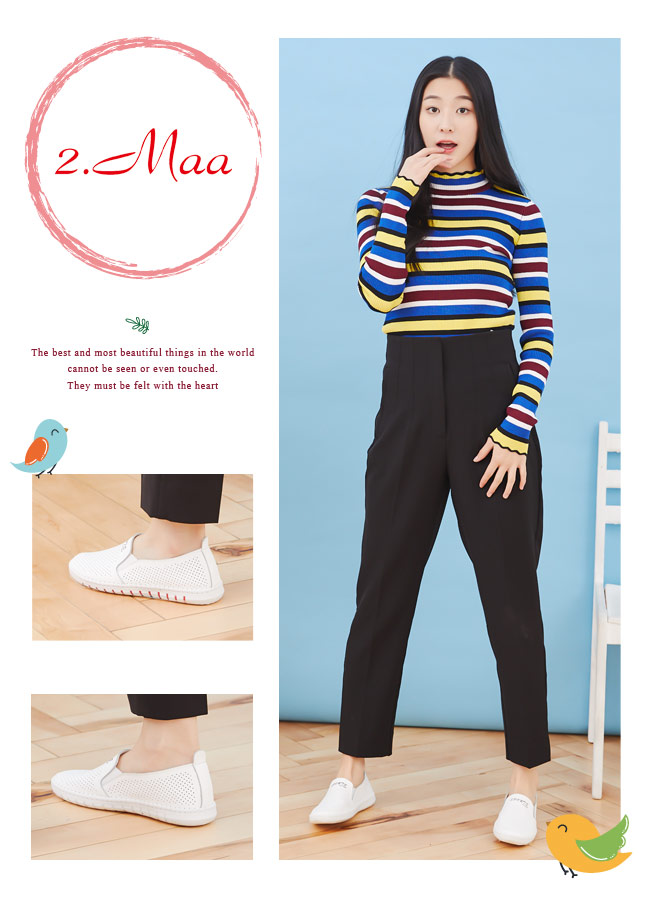 2.Maa-沖孔牛皮舒適平底休閒鞋-白