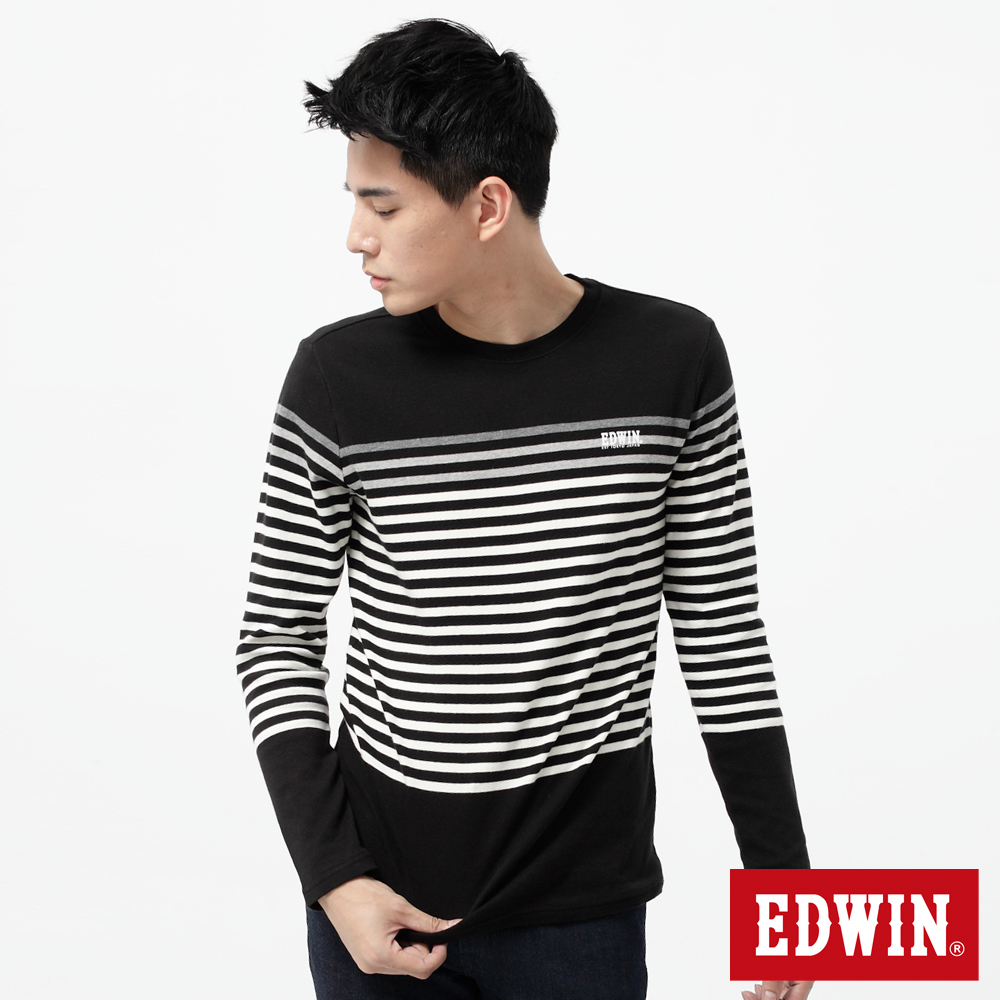 EDWIN T恤 中段變色條紋T恤-男-黑色