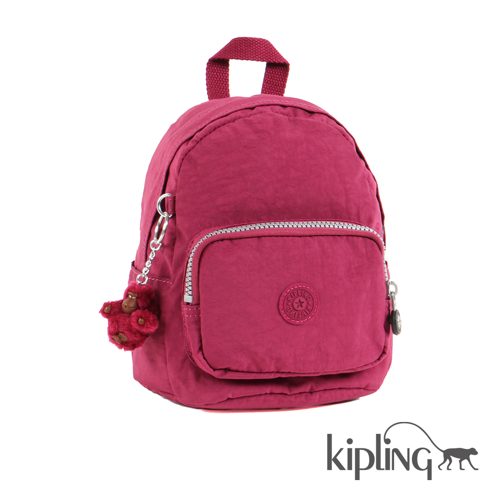 Kipling 迷你後背包 深桃粉素面-小