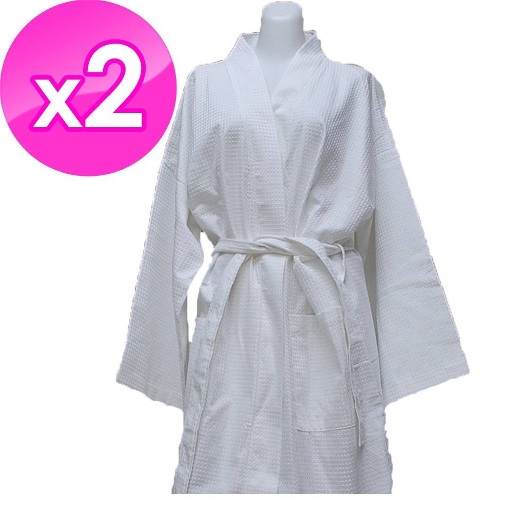 法式寢飾花季 純品良織-高質感簡約時尚華菱格浴袍X2件組