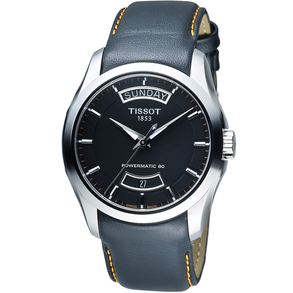 TISSOT Couturier 建構師80小時動力儲存機械腕錶-黑/39mm