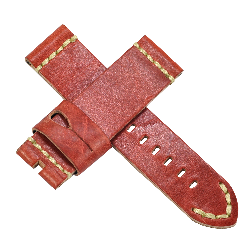 【手表達人】Panerai 沛納海代用進口錶帶-鱷魚紋/磚紅/24mm