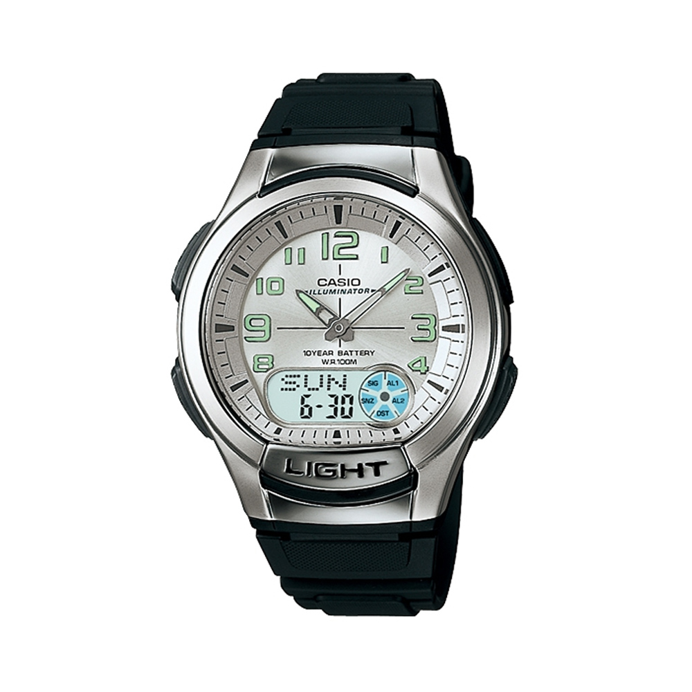CASIO 超世代強光雙顯時區膠帶錶(AQ-180W-7B)-白