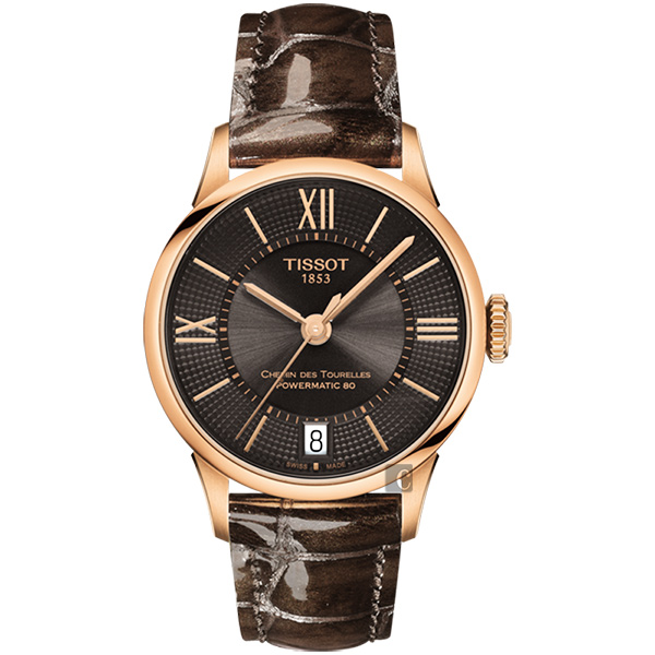 TISSOT天梭 杜魯爾系列動力80小時機械女錶-咖啡/32mm
