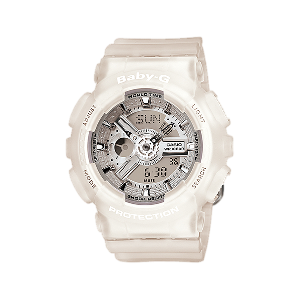 BABY-G 多層次機械酷感女孩休閒腕錶-果凍透明/白面42mm