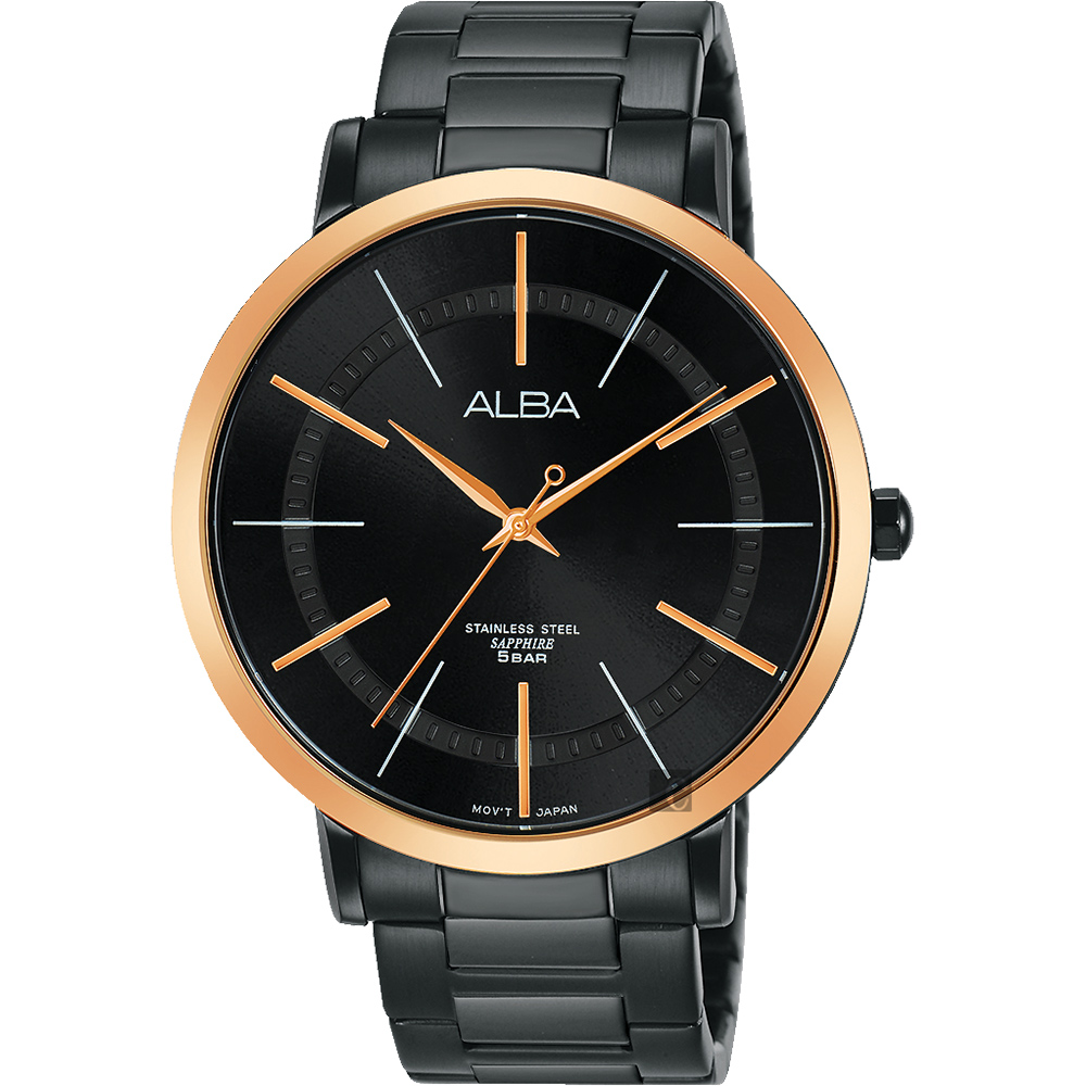 ALBA雅柏 聖誕限定時尚手錶(AH8447X1)-鍍黑x玫塊金框/44mm