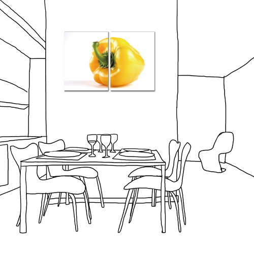 美學365-兩聯直幅有機蔬菜餐廳飯店日本機芯時鐘無框畫掛畫-甜椒-30x40cm