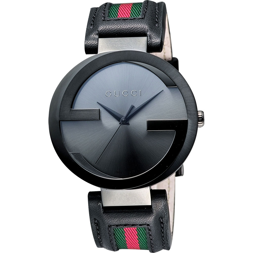 GUCCI Interlocking 時尚元素腕錶-鐵灰x黑/42mm