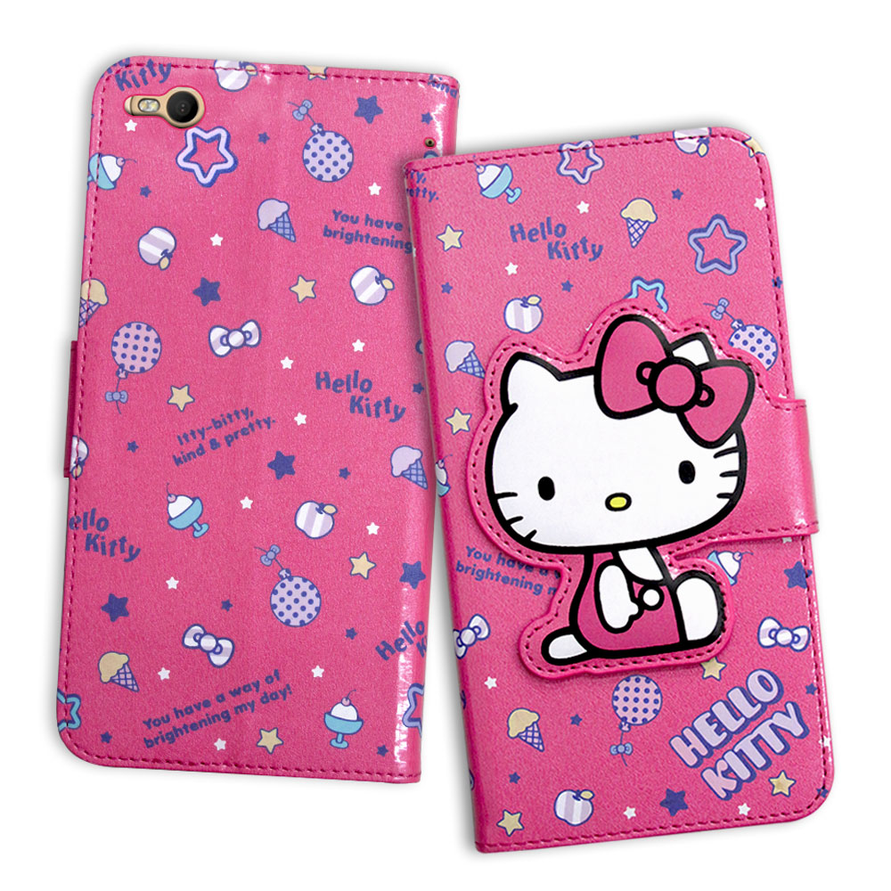 Hello Kitty HTC One X9  閃粉絲紋皮套(甜點桃)