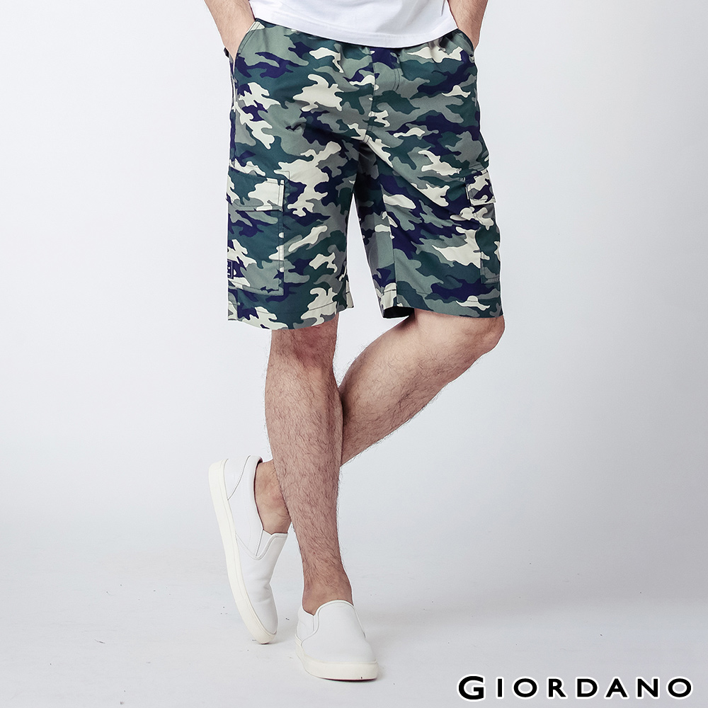 GIORDANO 男裝G-COOL涼感抽繩短褲 - 07 迷彩軍綠