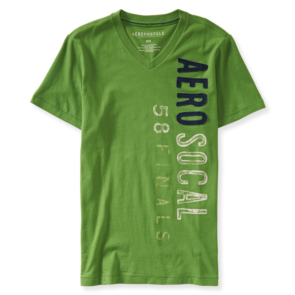 AERO 男裝 磨損貼花V領短T恤(綠)