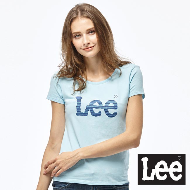 Lee 亮片印花LOGO短袖圓領TEE-女款-藍